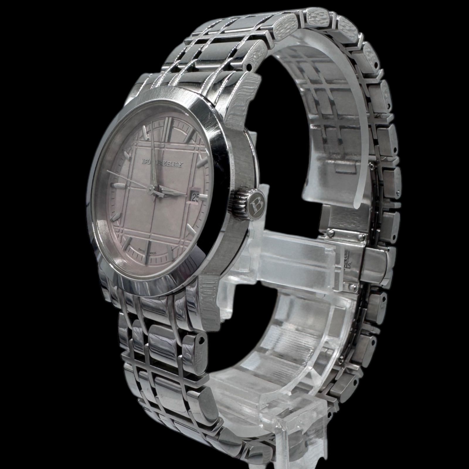 新品電池稼働 BURBERRY バーバリー BU1363 チェック ピンク文字盤