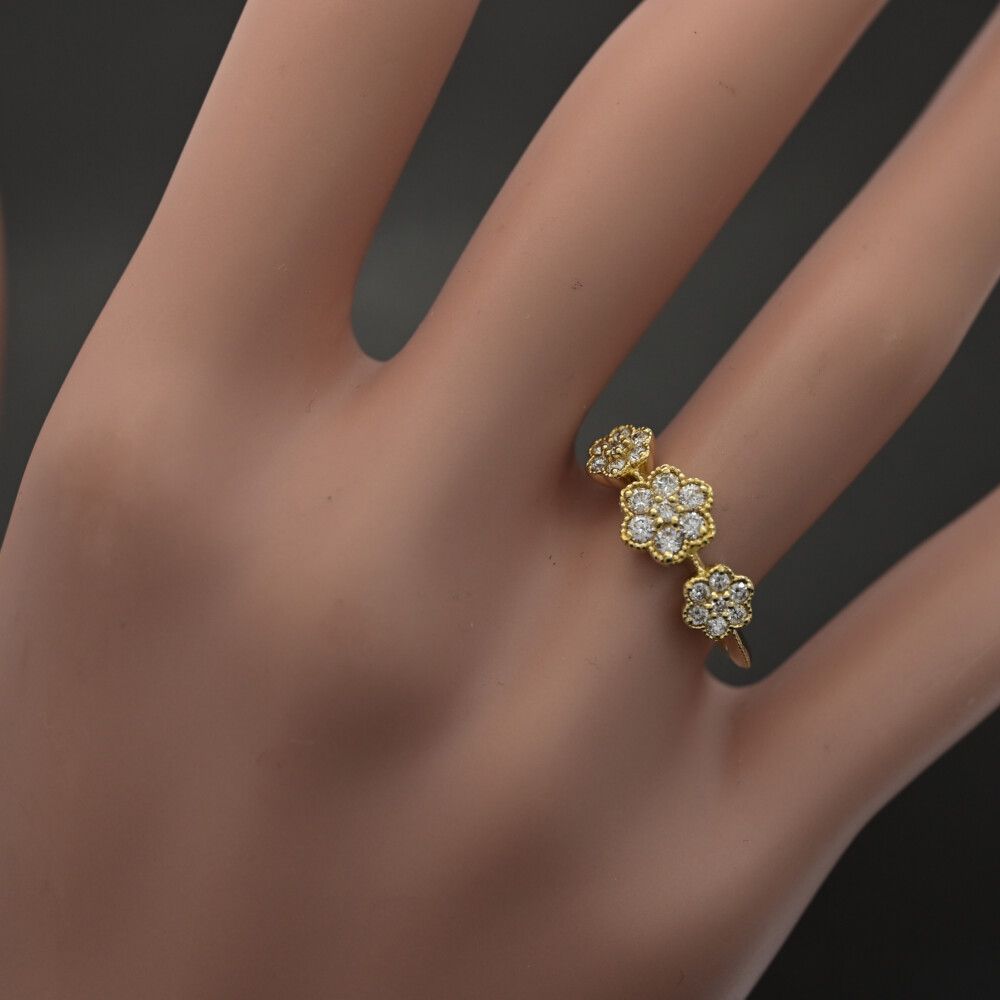 0.44ct/フラワーモチーフ・ダイヤモンド リング・指輪/K18YG/750-3.3g