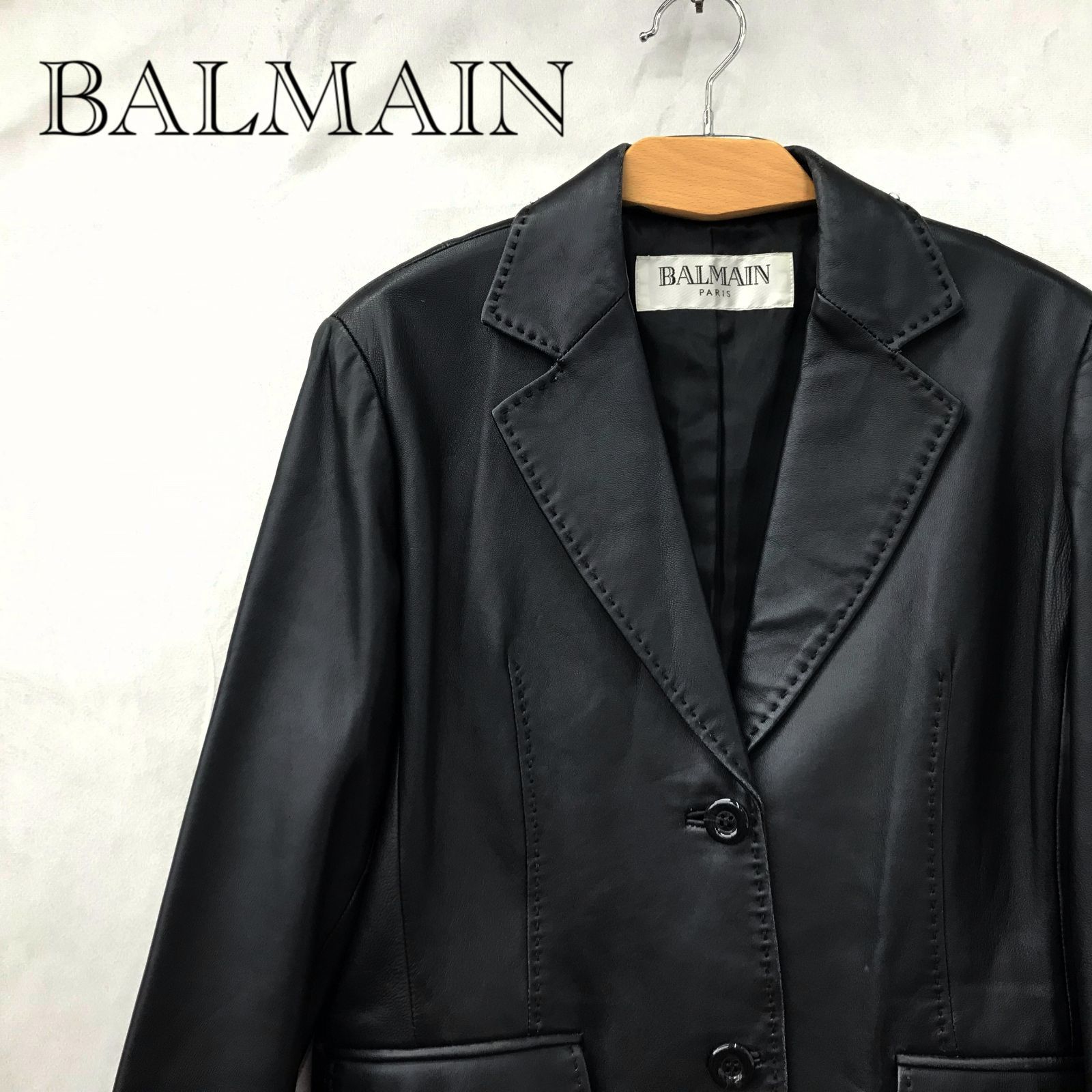 BALMAIN ラムレザージャケット テーラードジャケット 11 ブラック