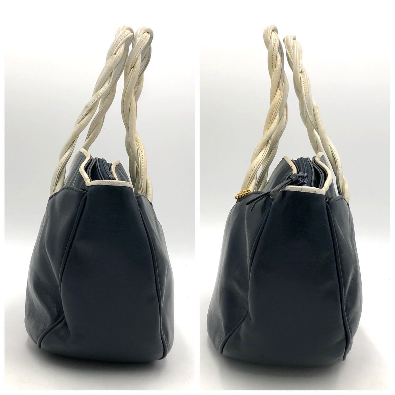 【極美品✨】　Kitamura キタムラ　ハンドバッグ　レザー　ネイビー キタムラ Kitamura ハンドバッグ 紺 ネイビー レザー 本革 ポーチ付