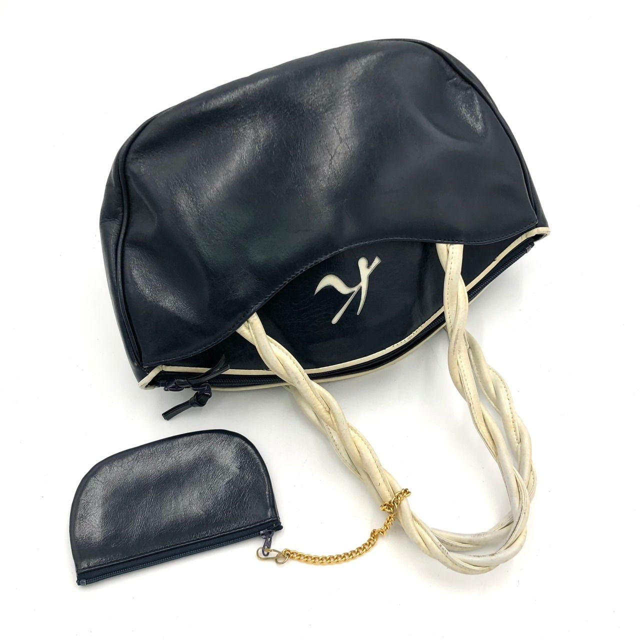 キタムラ Kitamura ハンドバッグ 紺 ネイビー レザー 本革 ポーチ付