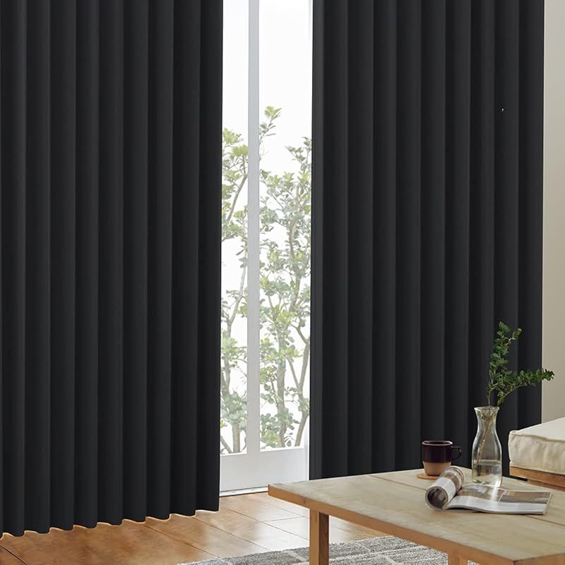 カーテンくれない 1級 遮光カーテン「K-wave-D-plain」 日本製 防炎 ラベル付【40色×140サイズ】 節電対策に 保温 保冷 断熱 遮熱 ブラック 幅100×丈250cm×2枚 0