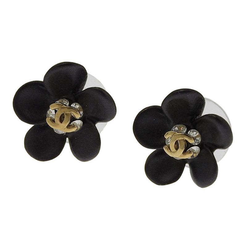 シャネル CHANEL フラワー ココマーク ピアス ラインストーン ブラック