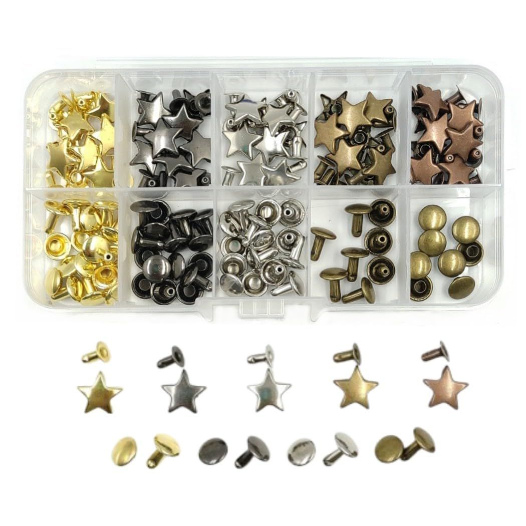 HappyHome スタッズ リベット 星形 丸形 90組 5色セット レザー