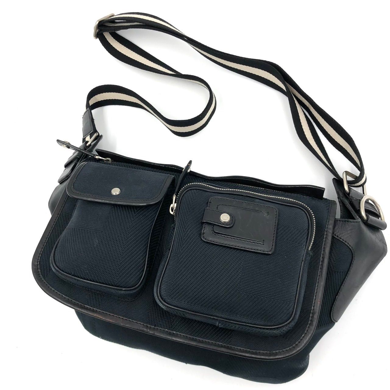 美品】BALLY バリー メッセンジャーバッグ キャンバス レザー 黒 