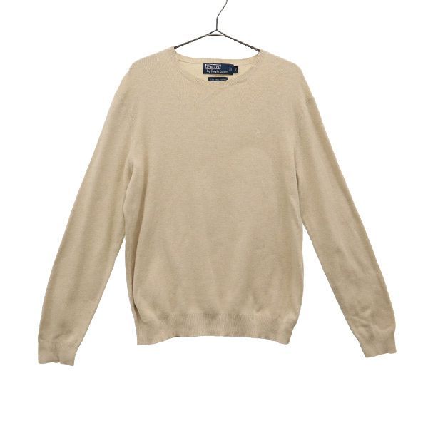 Polo by Ralph Lauren ポロバイラルフローレン 刺繍 長袖 セーター S ベージュ ニット メンズ 古着