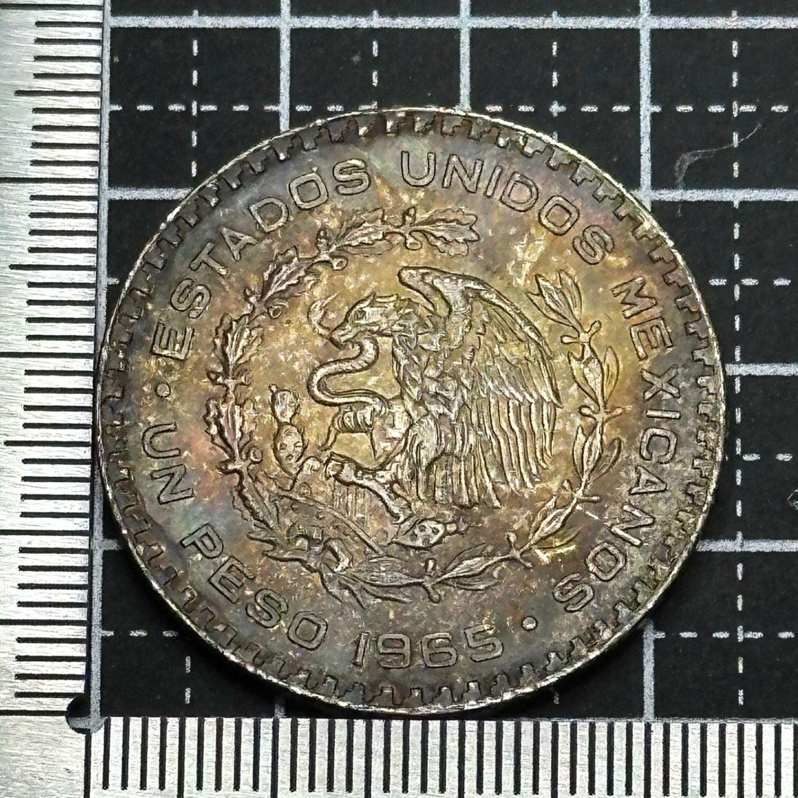 1965年】メキシコ 1ペソ モレーロス肖像／銀10％ビロン 大型34mm 国章