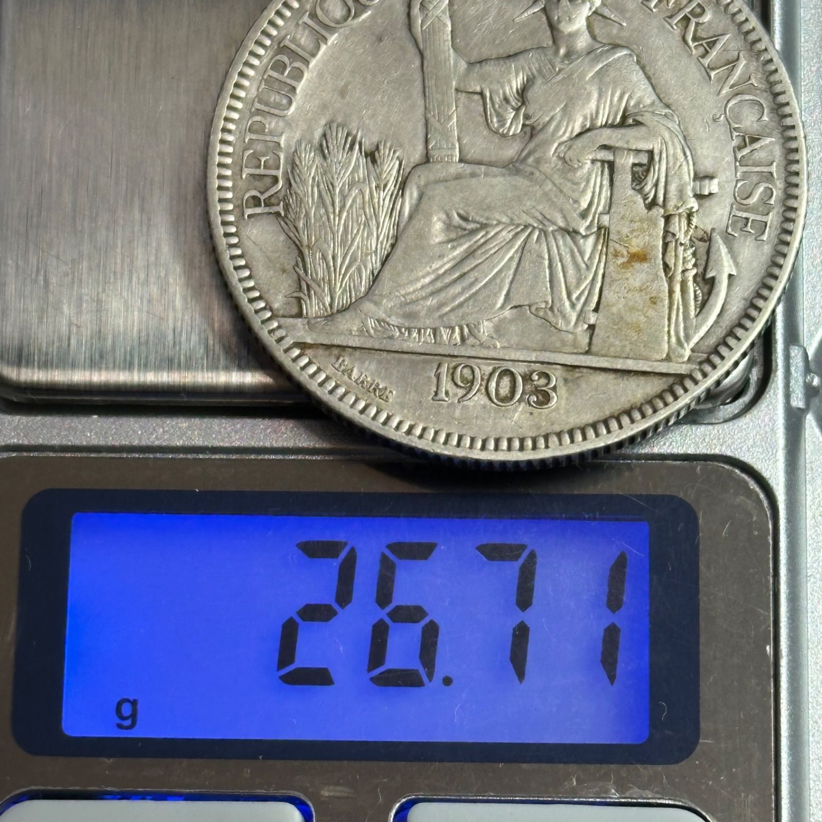 銀貨】1903年 仏領インドシナ 1ピアストル銀貨 商業用坐像マリアンヌ