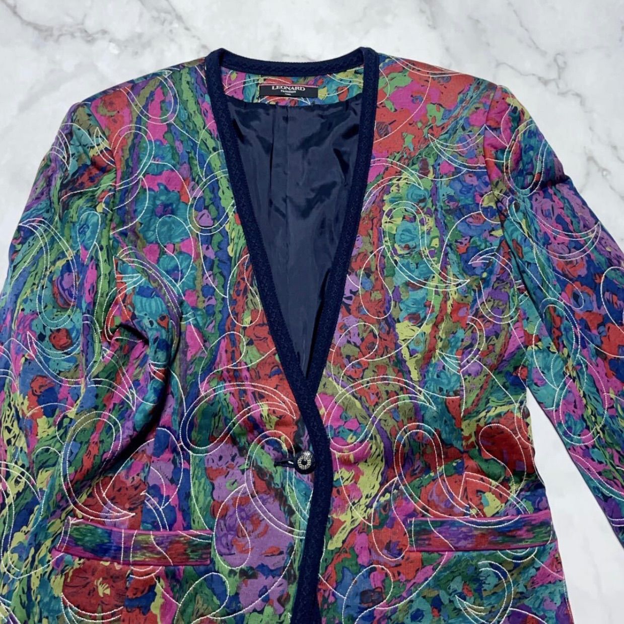 美品 LEONARD レオナール ジャケット 11号 シルク100% ペイズリー レオナール ファッション LEONARD FASHION ペイズリー ステッチ