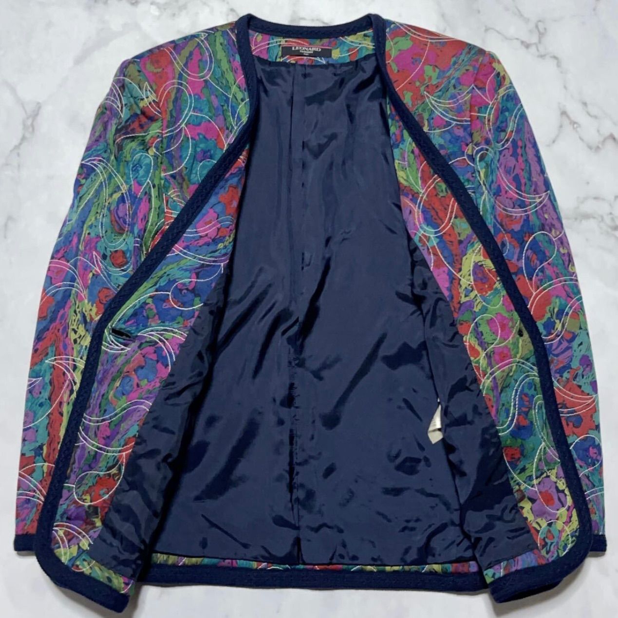 美品 LEONARD レオナール ジャケット 11号 シルク100% ペイズリー レオナール ファッション LEONARD FASHION ペイズリー ステッチ