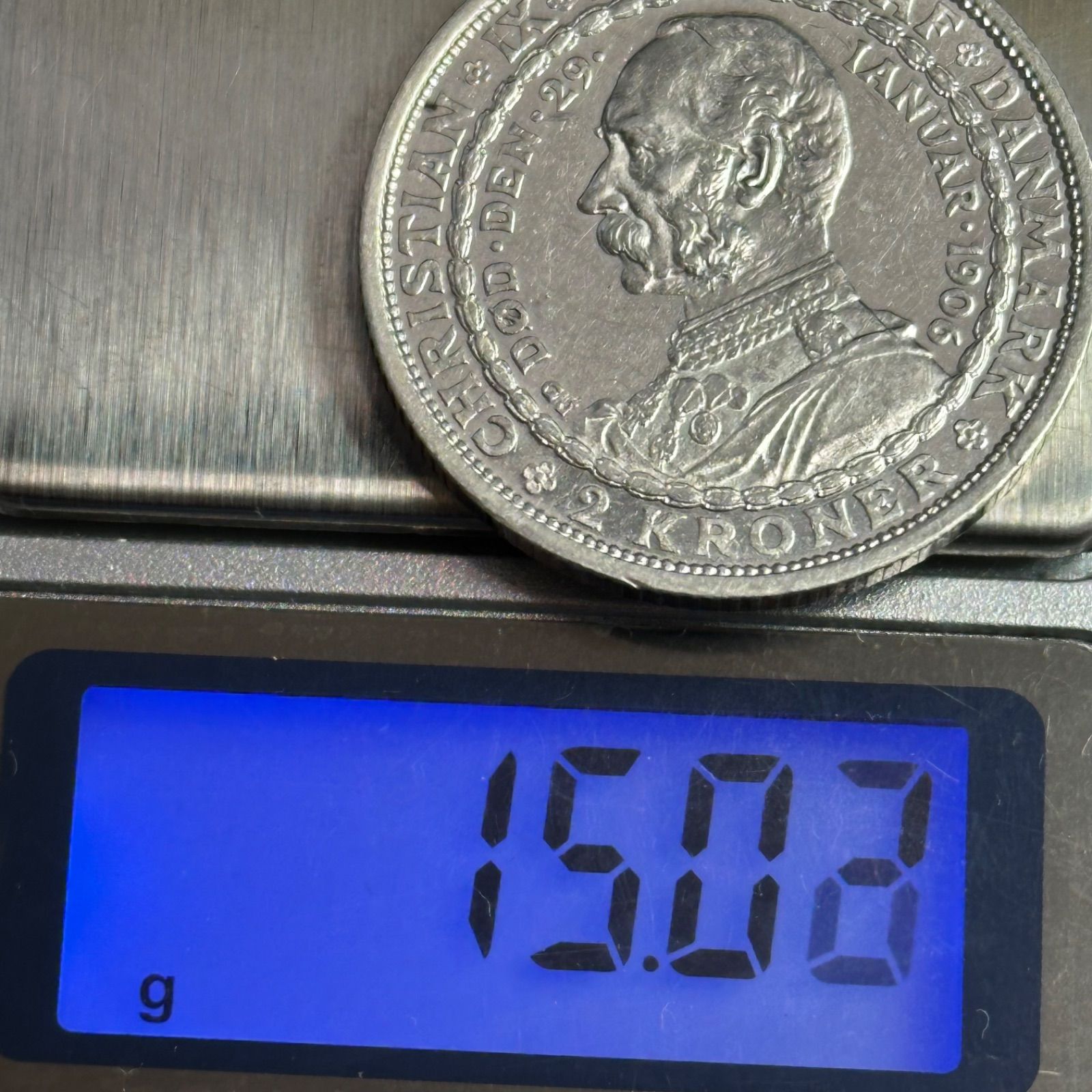 1906年 デンマーク 2クローネ 銀貨 フレデリック8世 肖像／北欧王国