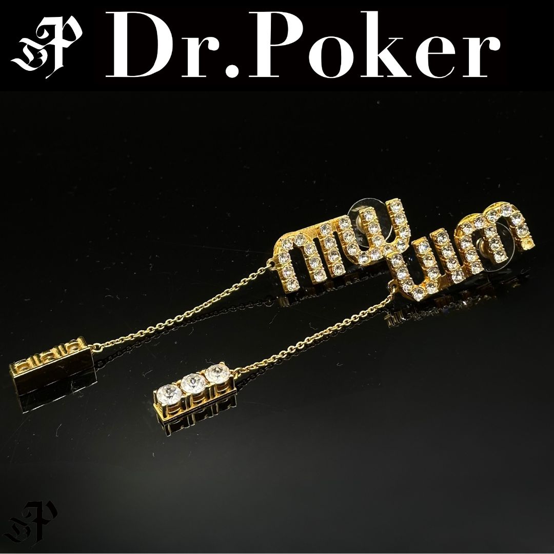 美品】MIU MIU クリスタルチャーム ロゴ ピアス ゴールド - メルカリ