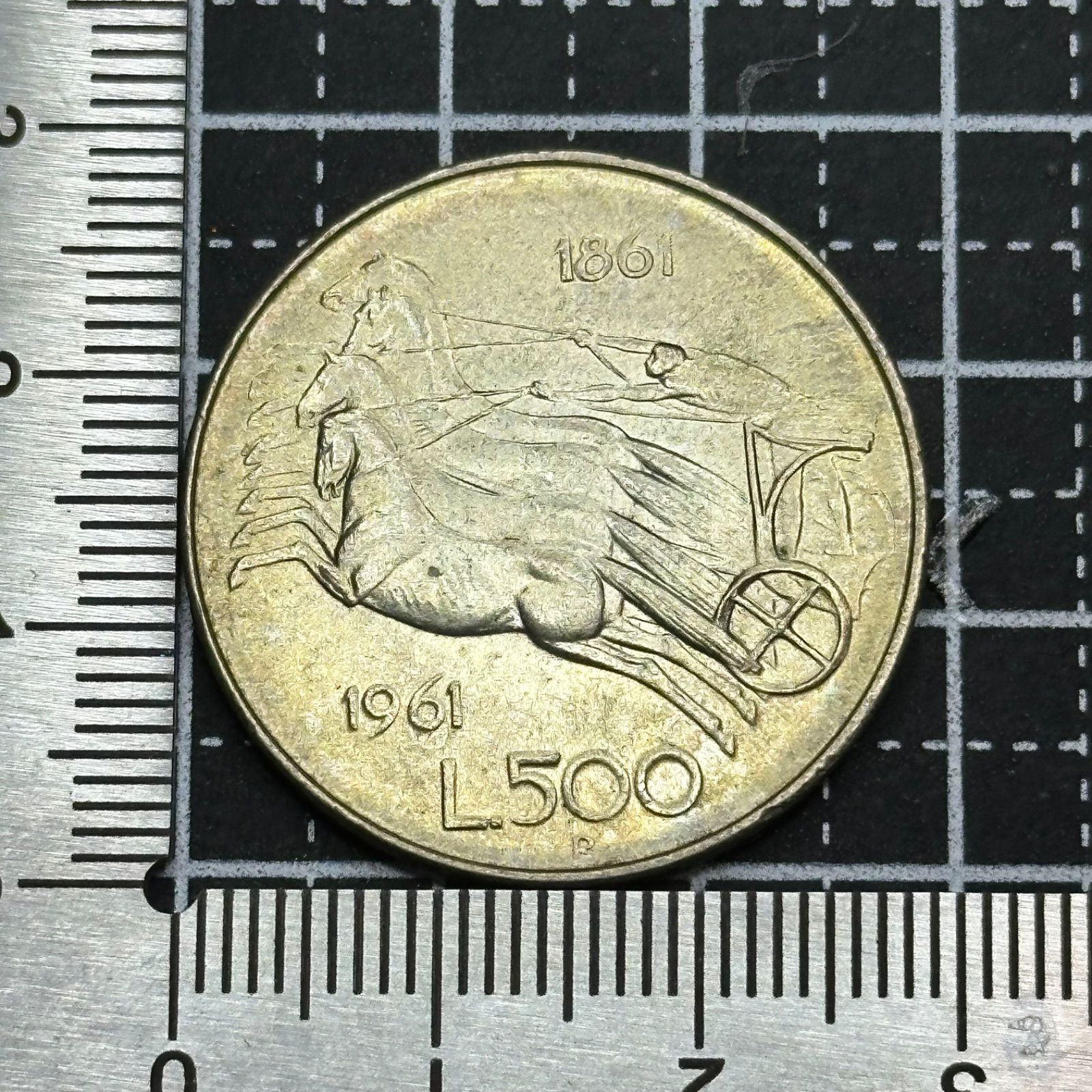 銀貨】1961年 イタリア 500リラ銀貨／座像イタリア女神とクァドリガ