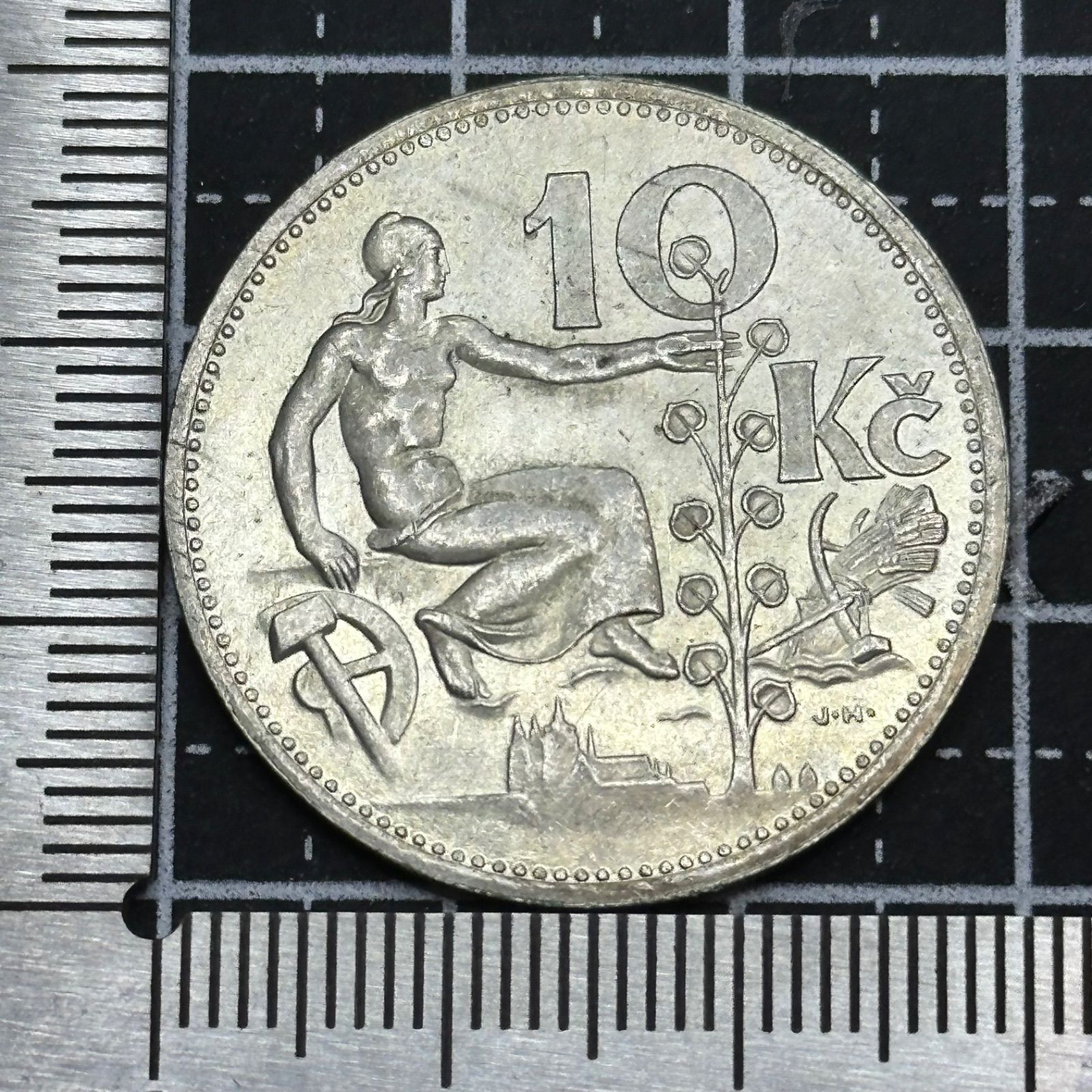 戦間期銀貨】1932年 チェコスロバキア 10コルナ 0.500銀 約10g 労働者