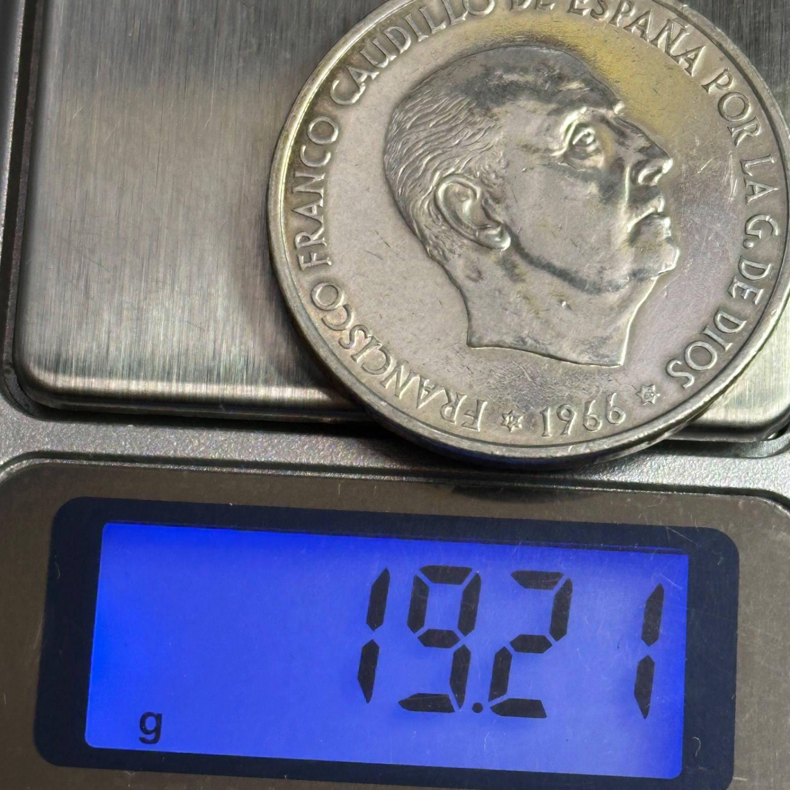 大型銀貨】スペイン 100ペセタス 1966＊74 フランコ肖像 0.800銀 約 
