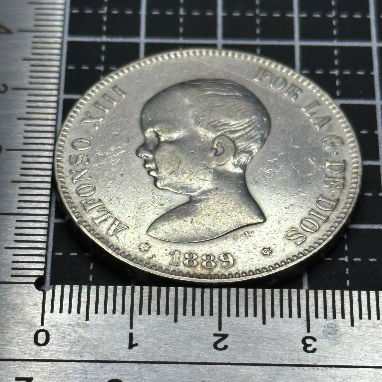 銀貨】1889年 スペイン 5ペセタ アルフォンソ13世 幼年像 銀90％／王の