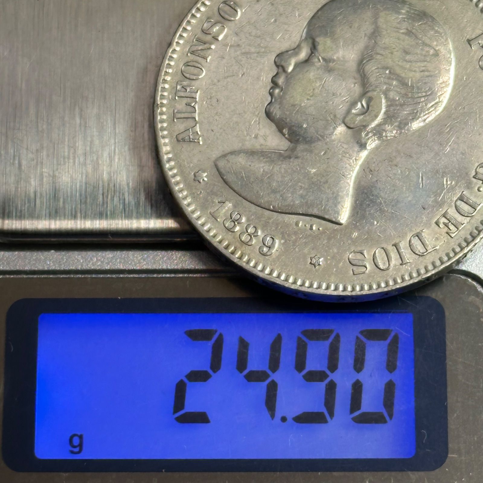 銀貨】1889年 スペイン 5ペセタ アルフォンソ13世 幼年像 銀90％／王の