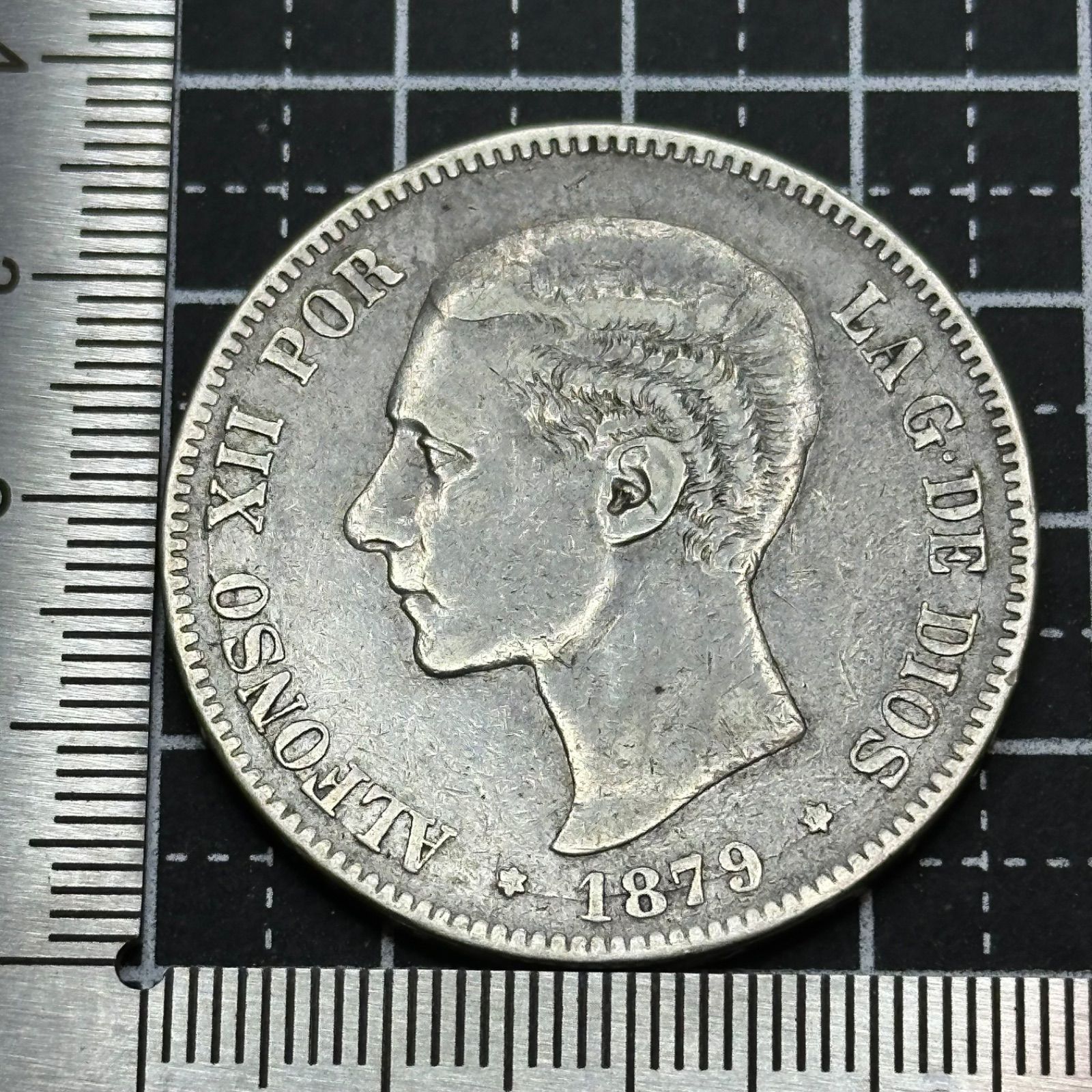 1871年 スペイン 5ペセタ 銀貨純度900の重厚銀アマデオ1世 王政期