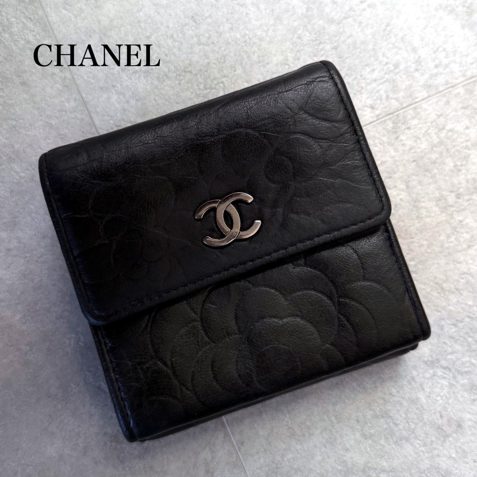 CHANEL シャネル カメリア 三つ折り財布 ココマーク ブラック 黒