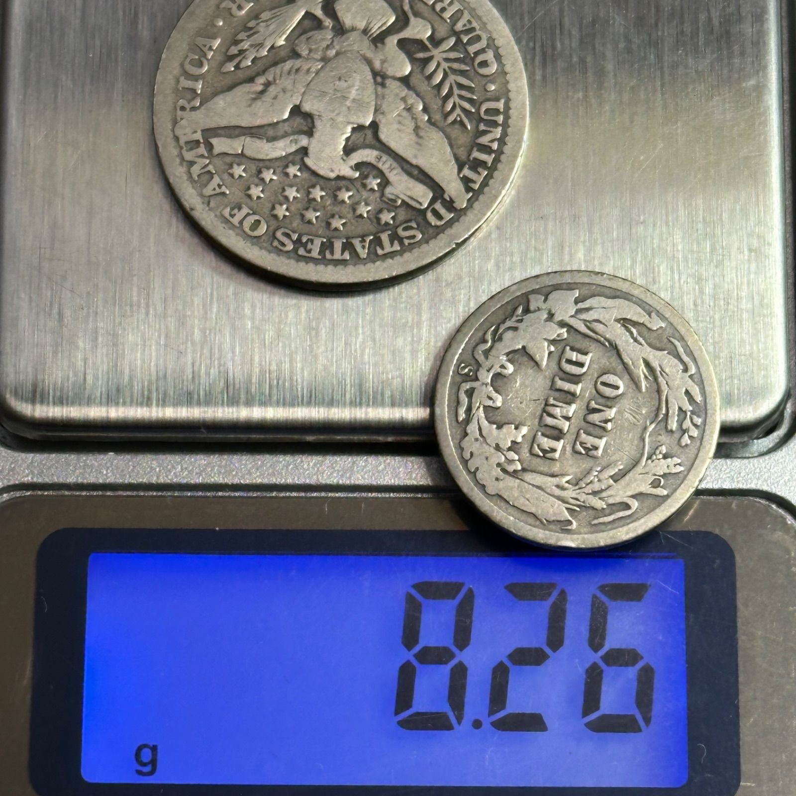 銀貨2枚組】1907–1908年 アメリカ バーバー ダイム＆クォーター 銀90