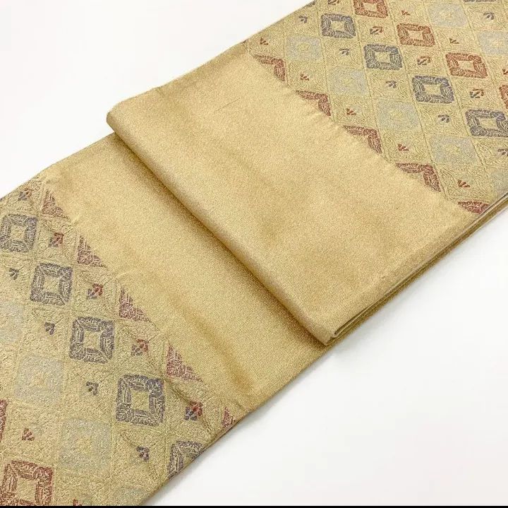 4940］袋帯 菱繋ぎ文様 金 六通 未仕立て 正絹 着物 フォーマル - メルカリ