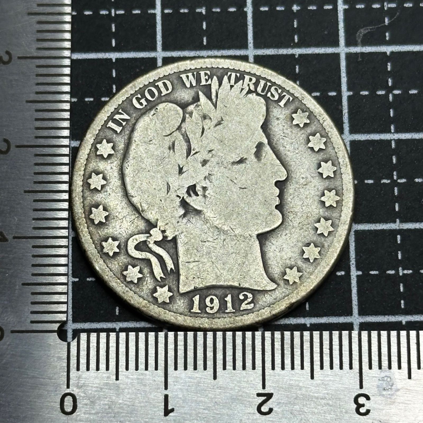 銀貨】1912年 アメリカ バーバー ハーフダラー 自由の女神 銀.900 直径