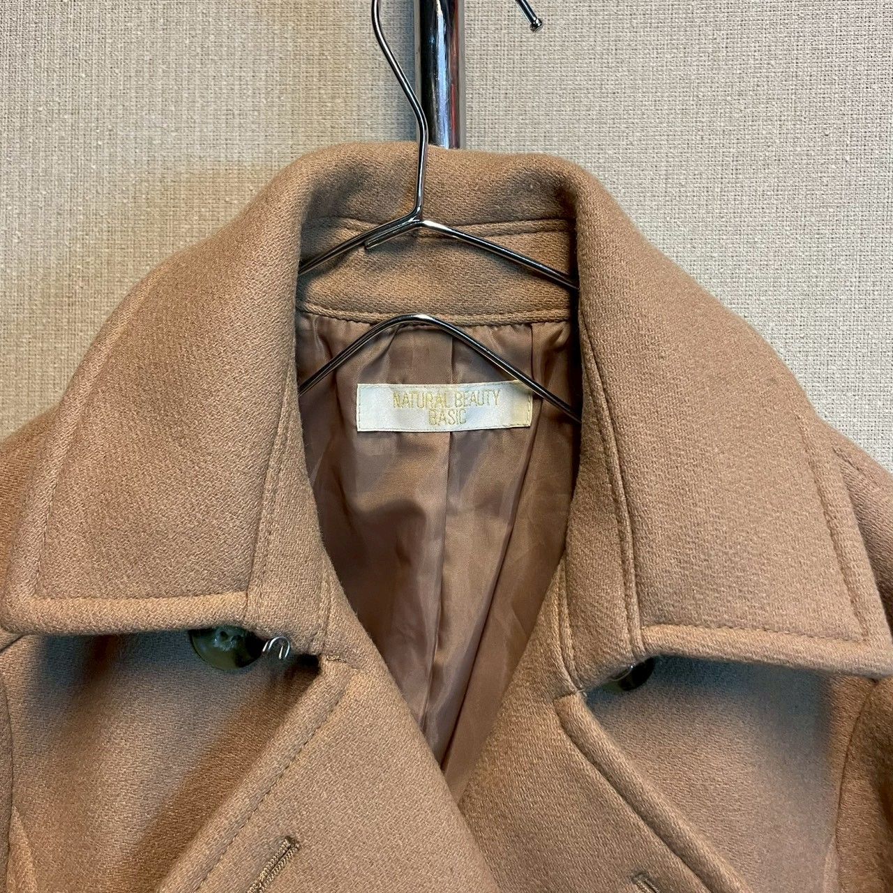ナチュラルビューティーベーシック ウール ピーコート キャメル M P