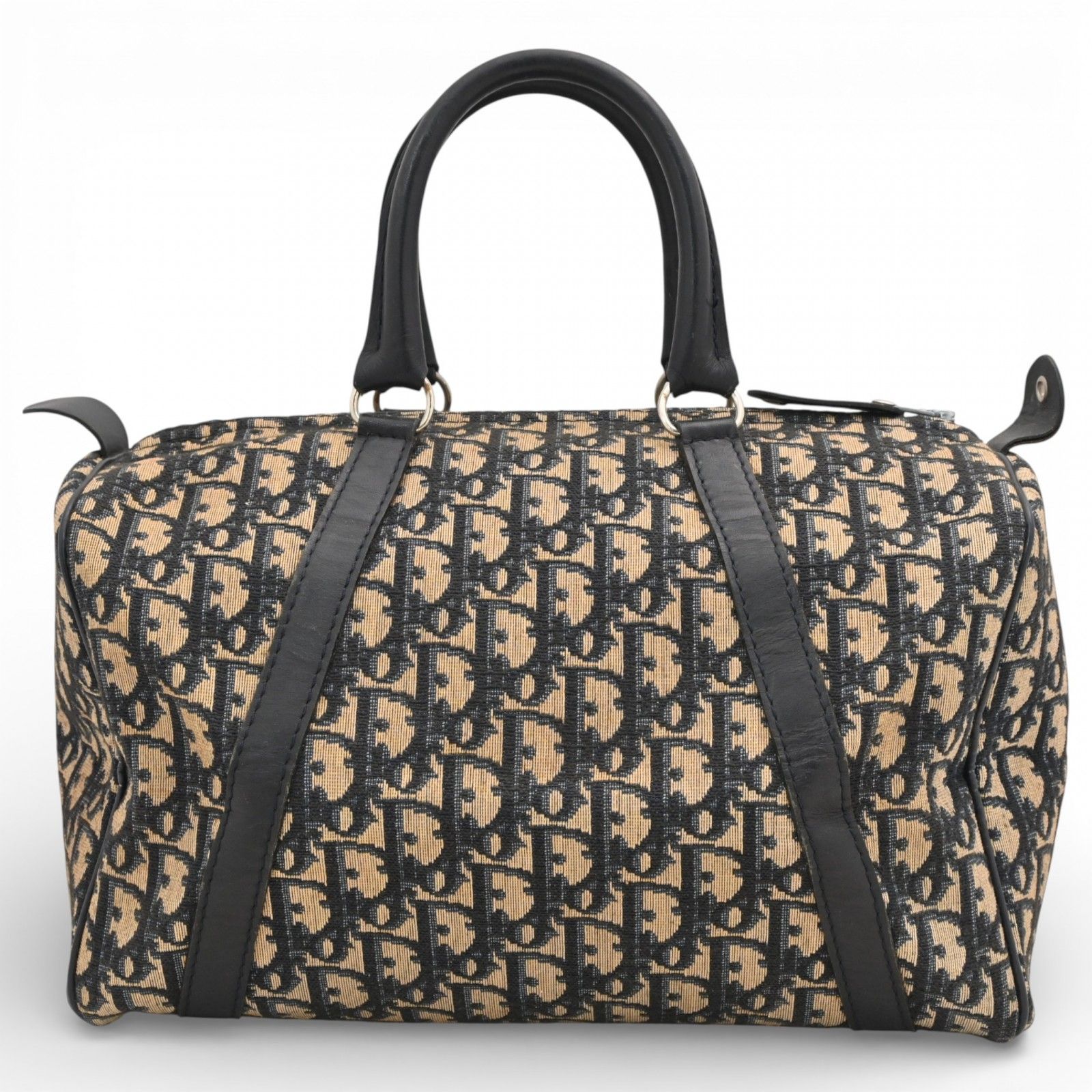 ディオール トロッター ボストンバッグ ネイビー×ベージュ Bランク