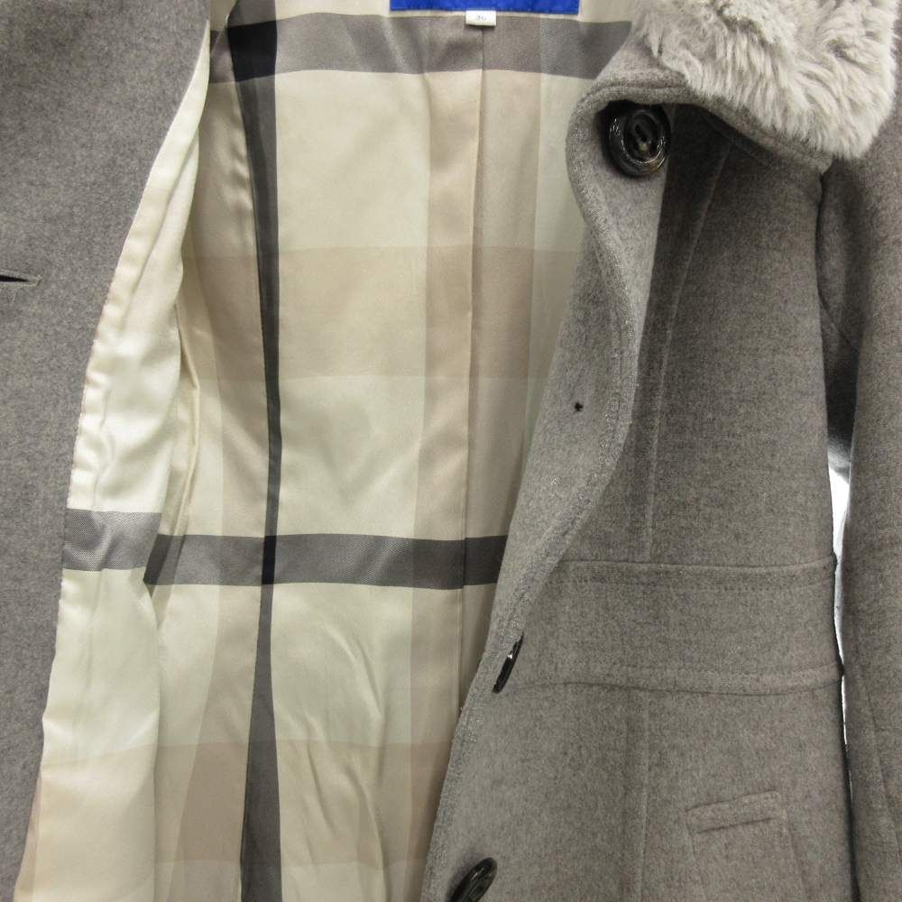 ブルーレーベルクレストブリッジ　フードウールコート　S グレー　裏チェック ブルーレーベルクレストブリッジ BLUE LABEL CRESTBRIDGE ロングコート