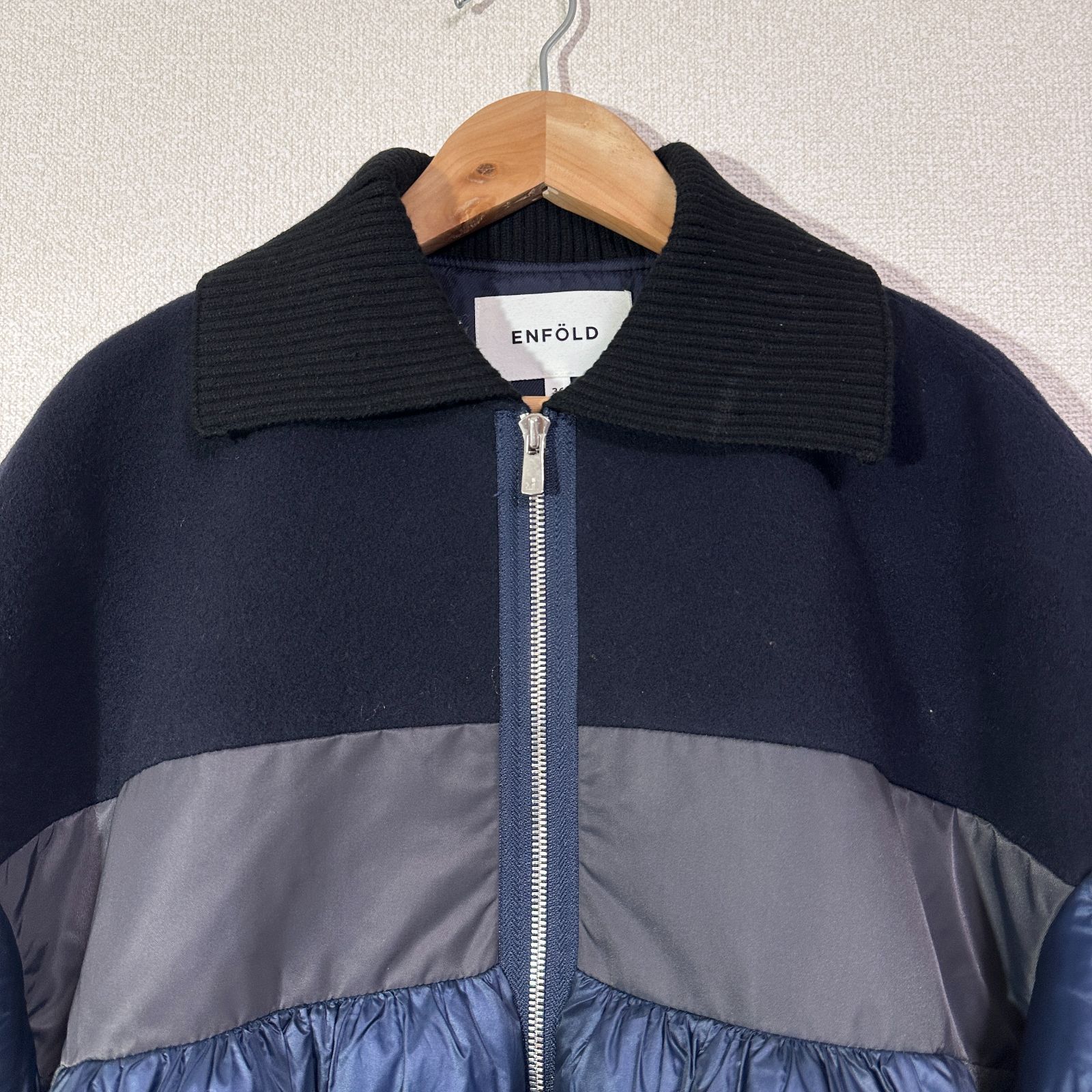 エンフォルド　22AW/ソフトラムメルトンブルゾン　サイズ36 ENFOLD 22AW ソフトラムメルトンブルゾン オーバーサイズ 中綿