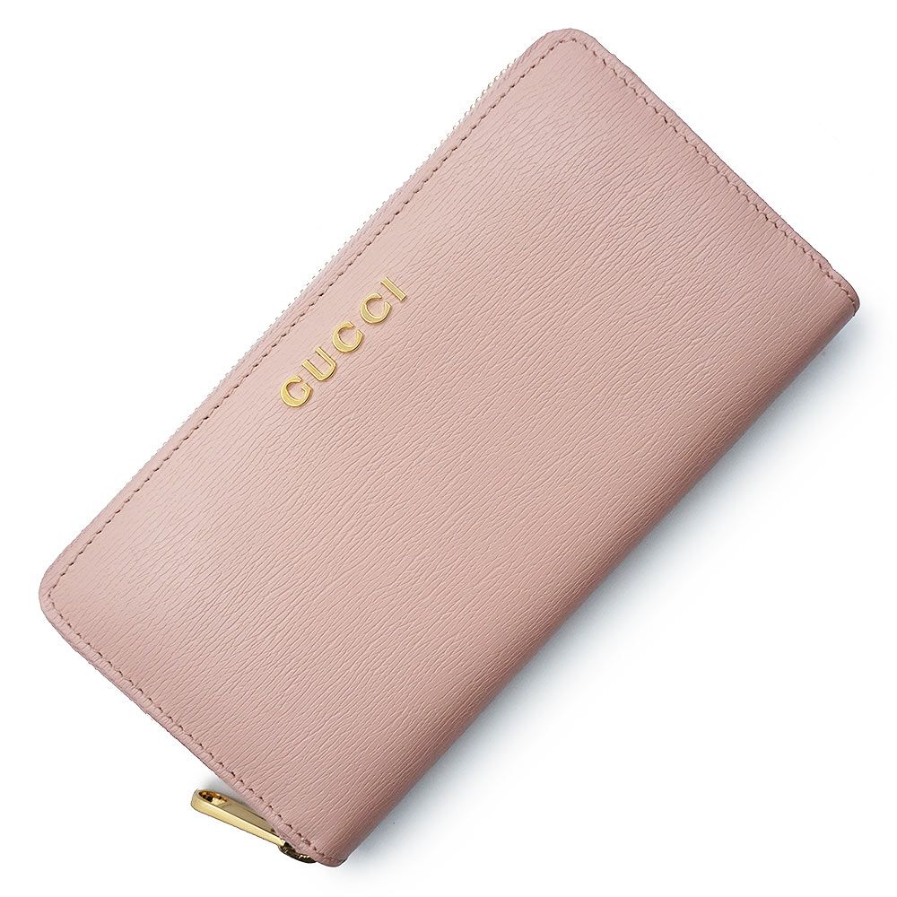 レザー長財布 ピンク ゴールドロゴ GUCCI グッチ ラウンドファスナー