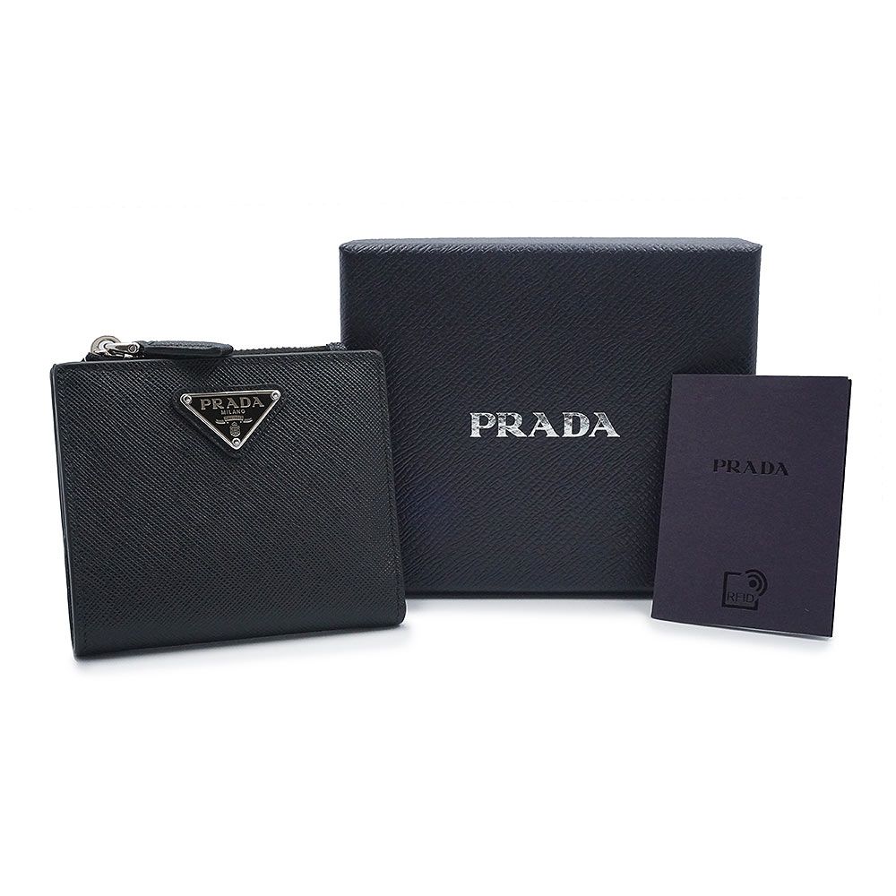 【美品】プラダ サフィアーノ 二つ折り 三角プレート プラダ 三角ロゴプレート 二つ折り財布 サフィアノ サフィアーノ