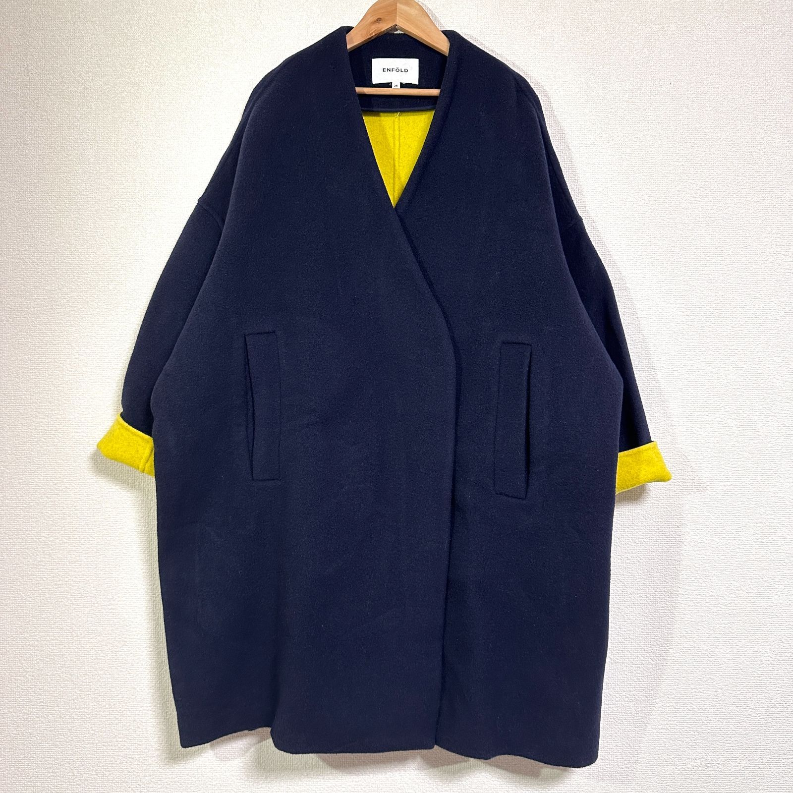 ENFOLD ウールリバーノーカラーコート オーバーサイズ マグネット
