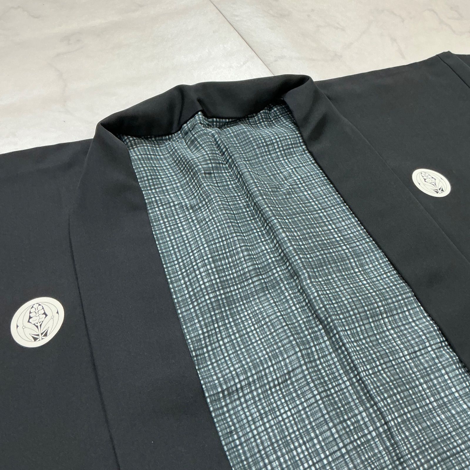 kimono one＊男前屋＊男長羽織＊男黒紋付＊上質な羽二重正絹＊五つ紋＊裄69.5丈94＊男着物男長羽織男襦袢男袴角帯男帯