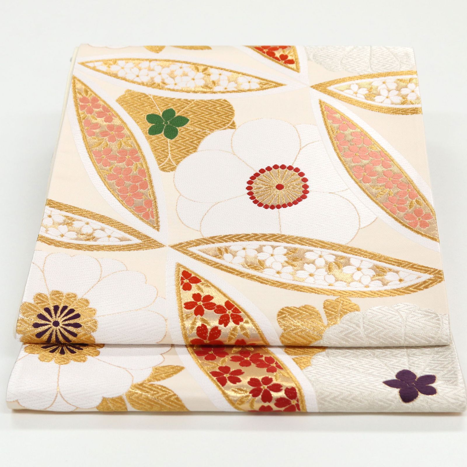 508my31△袋帯 巻物 松竹梅 桜 紅葉 藤 菊 杜若 蛇籠 御所車 金△ 508my31△袋帯 巻物 松竹梅 桜 紅葉 藤 菊 杜若 蛇籠 御所車 金△