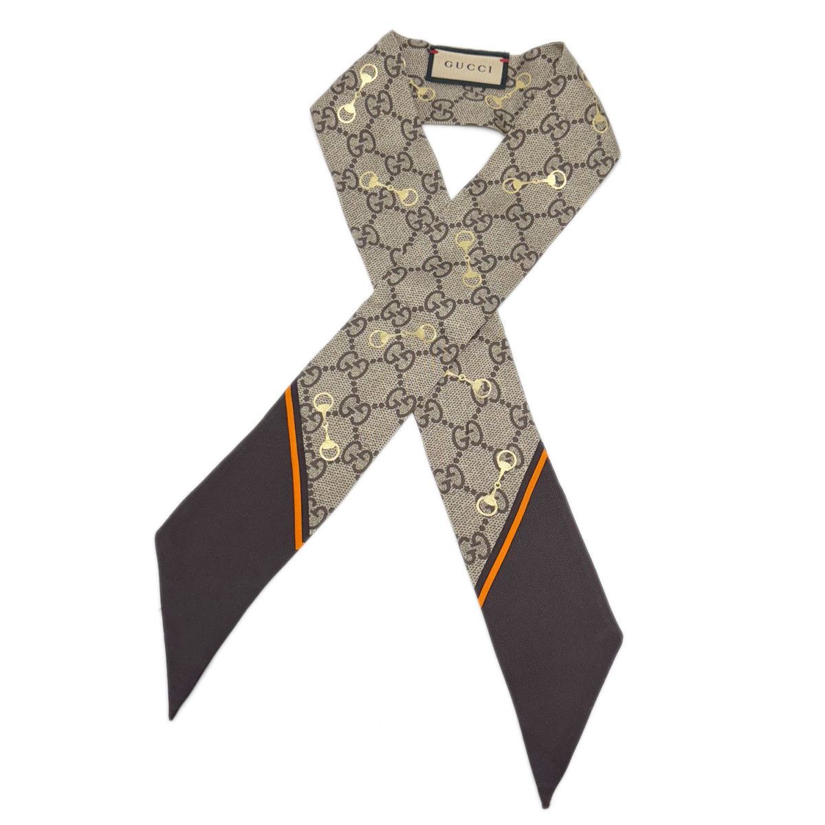 中古】 グッチ スカーフ ツイリー GGプリント ホースビット シルク