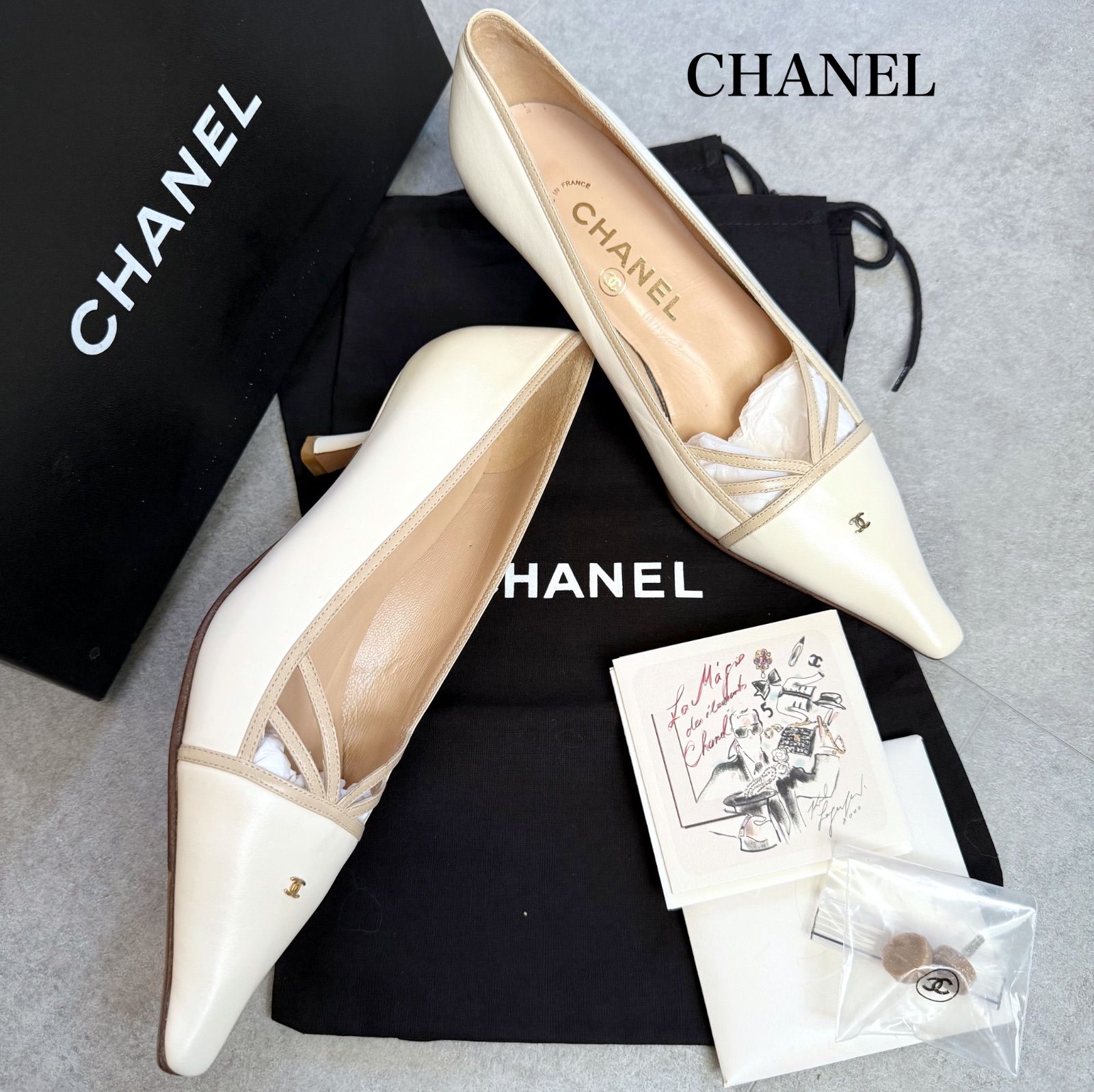 未使用 CHANEL シャネル ココマーク レザーパンプス ポイン 未使用 CHANEL シャネル ココマーク レザーパンプス ポイン