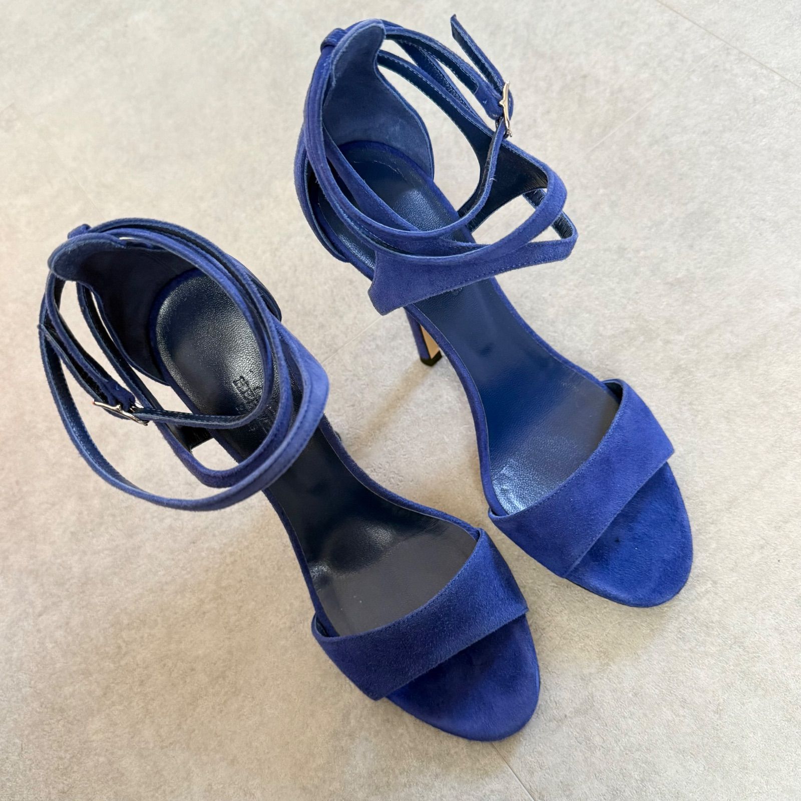 HERMES エルメス スエード ストラップサンダル ブルー ハイヒール 36