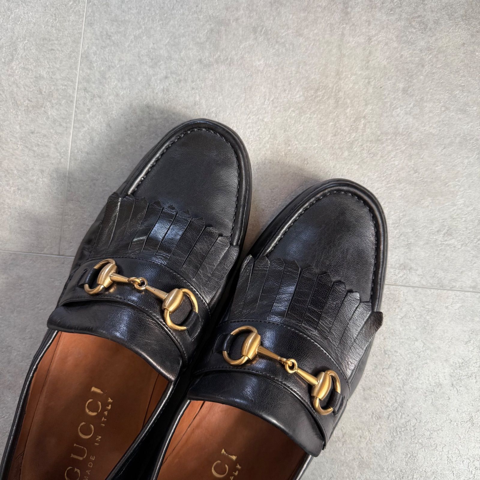 GUCCI グッチ ホースビットローファー フリンジ レザー ブラック 黒