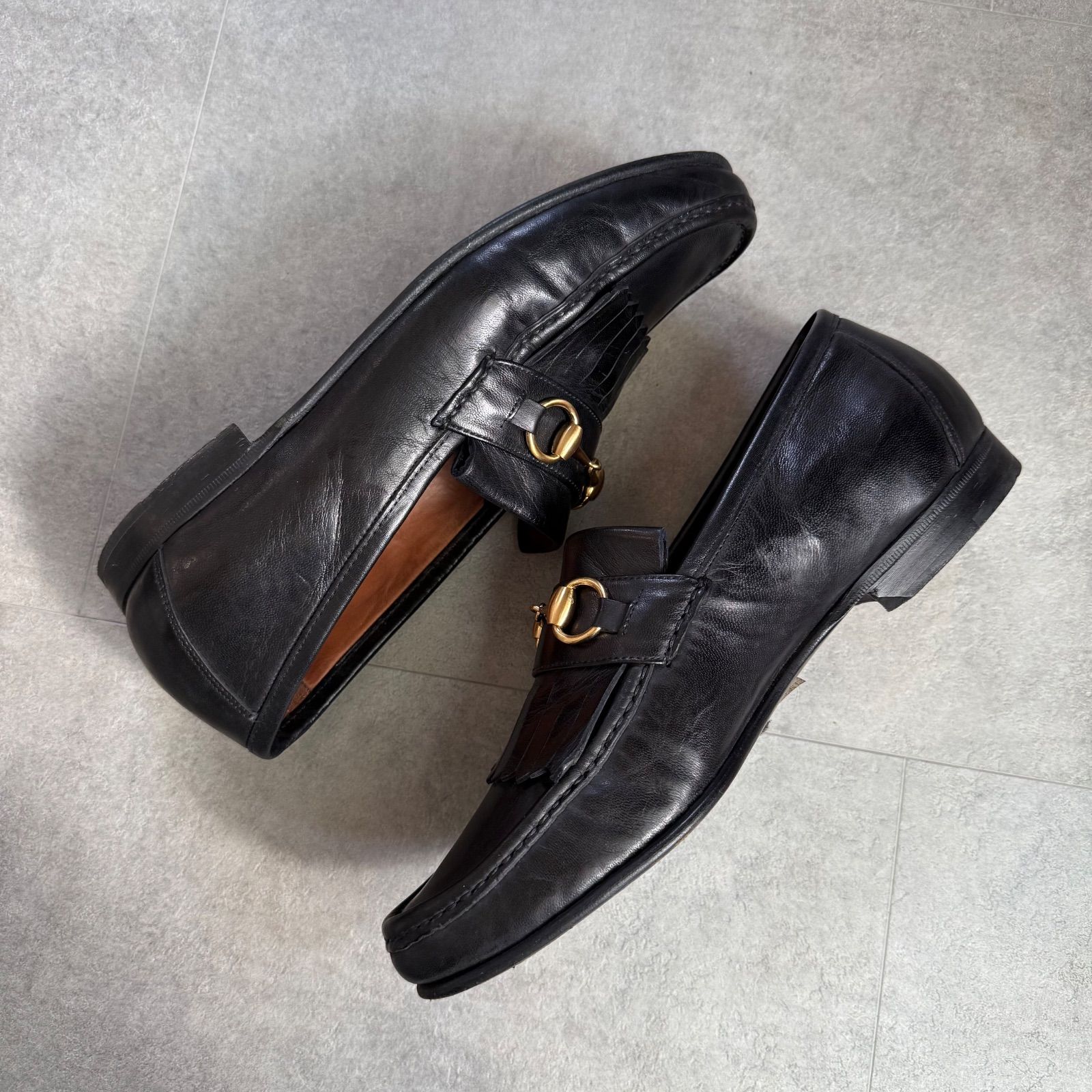 GUCCI グッチ ホースビットローファー フリンジ レザー ブラック 黒
