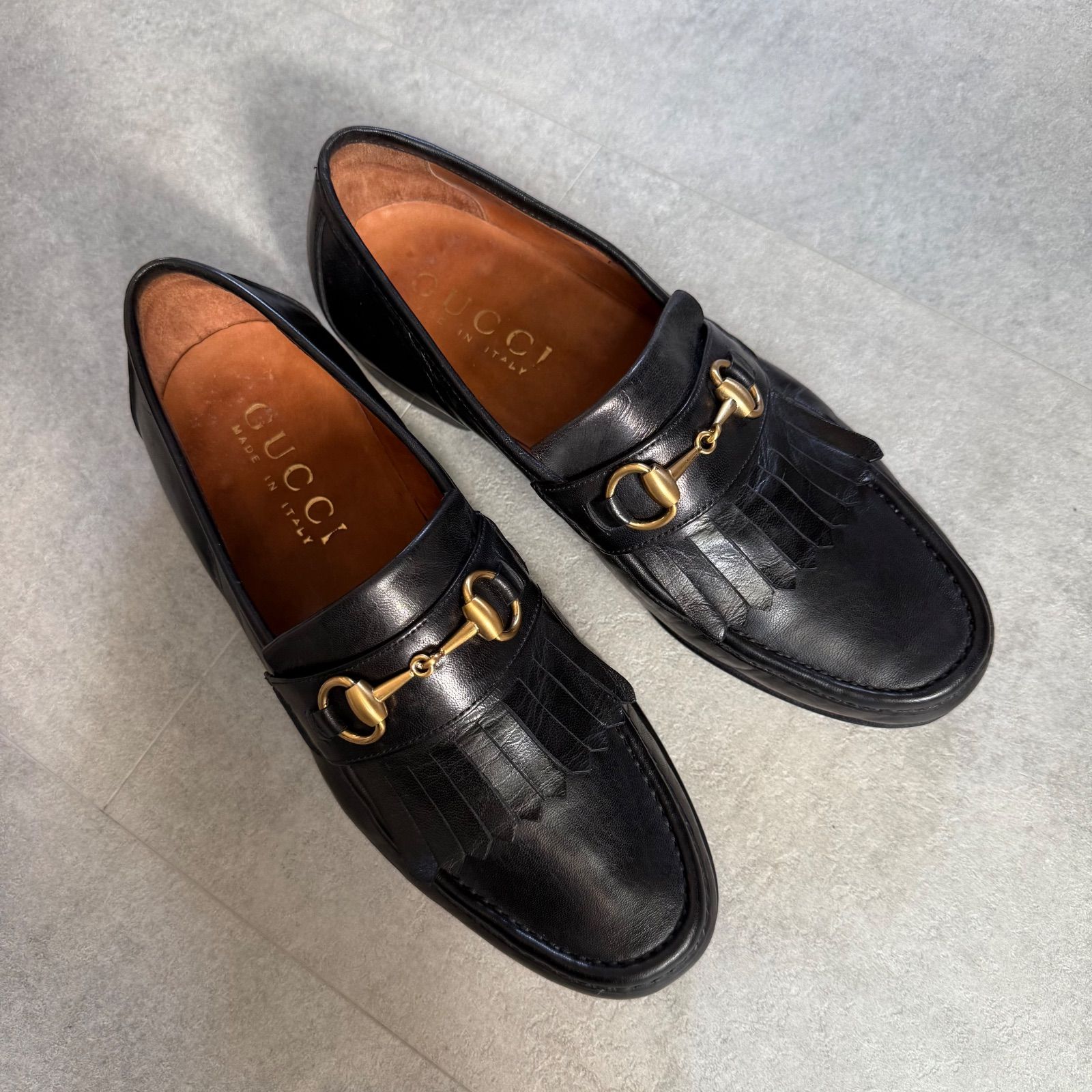 GUCCI グッチ ホースビットローファー フリンジ レザー ブラック 黒 