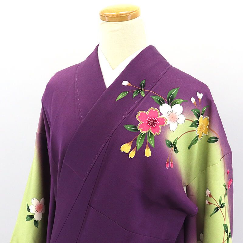 振袖 長襦袢付き 2点セット 成人式 振り袖 正絹 紫 藤 簾 地紙 伝統