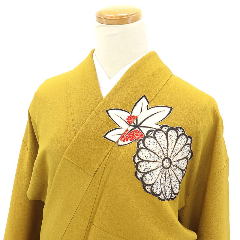 振袖 長襦袢付き 2点セット 成人式 振り袖 正絹 黄色 芥子色 菊 楓 金