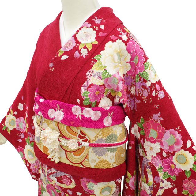 ペコリ様【型絵染】正絹　上質な振袖　花柄　裄68直し ペコリ様【型絵染】正絹 上質な振袖 花柄 裄68直し ペコリ様【