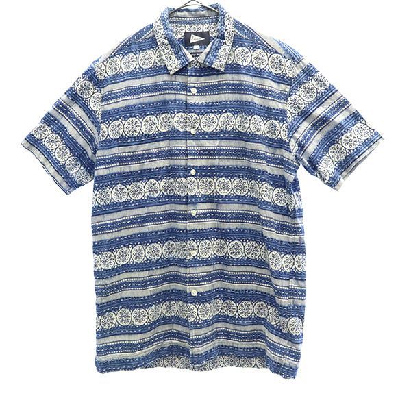 Pilgrim ピルグリム 日本製 総柄 半袖 シャツ S ブルー系 メンズ 古着