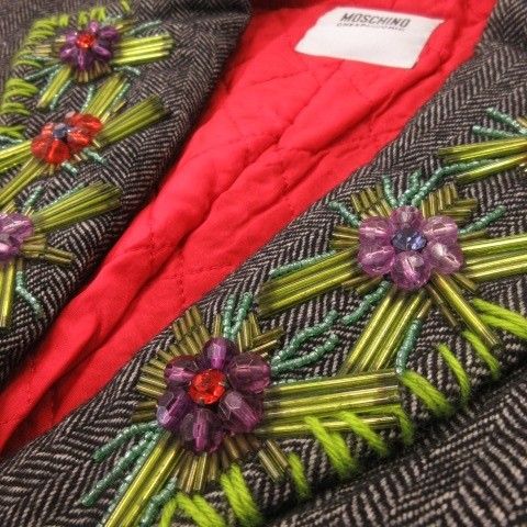 モスキーノ MOSCHINO コート グレー ヘリンボーン柄 刺繍ラペル 長袖 H