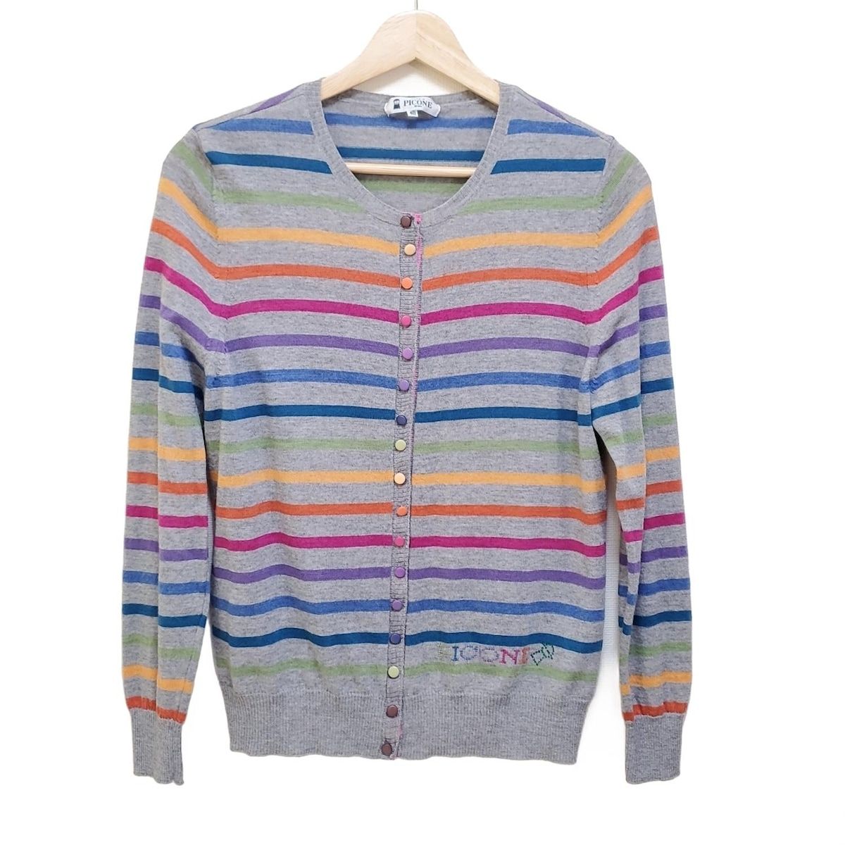 PICONE ボタン付きカーディガン 40 PICONE(ピッコーネ) カーディガン サイズ40 M レディース美品 - グレー
