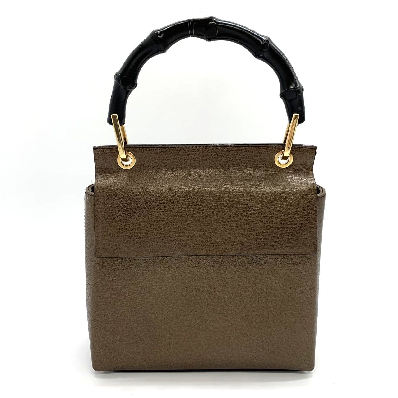 GUCCI オールドグッチ ハンドバッグ レザー/バンブー ブラウン 
