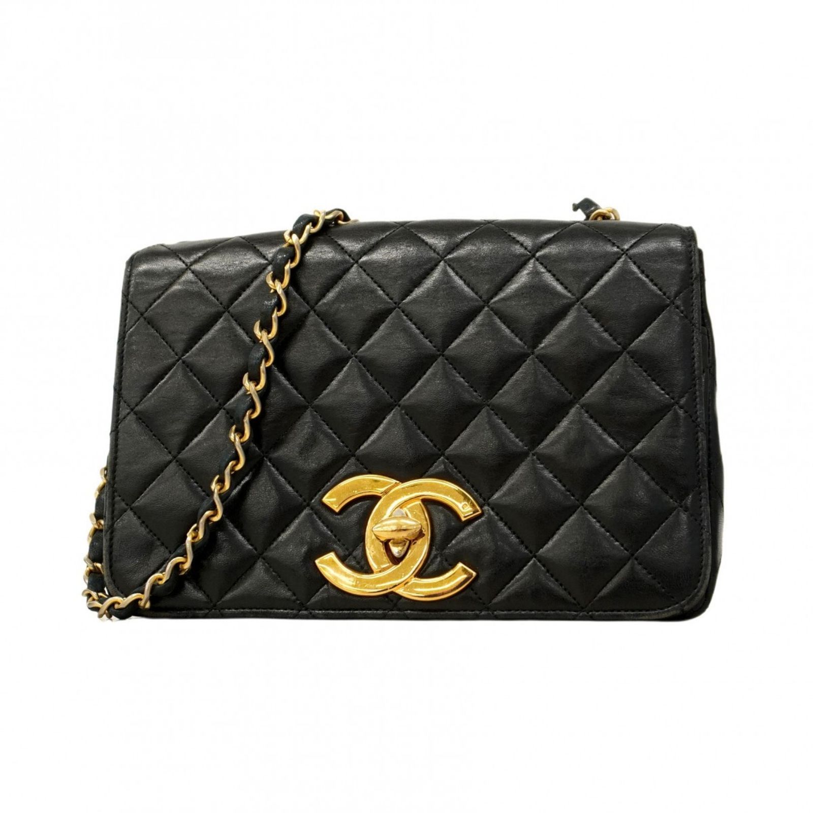 美品　CHANEL ブラック チェーンショルダーバッグ　デカココ　ラムスキン シャネル(Chanel) シャネル ショルダーバッグ マトラッセ チェーン