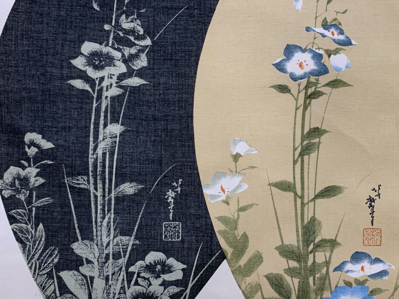 掛け軸】244 葛飾北斎「桔梗 扇面」印刷工芸 画狂老人 浮世絵師 #茶掛